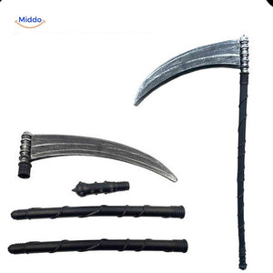 Plastic sickle weapon accessory assembled from multiple pieces.