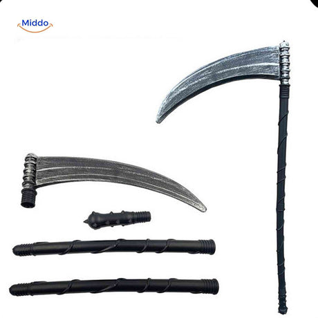 Plastic sickle weapon accessory assembled from multiple pieces.