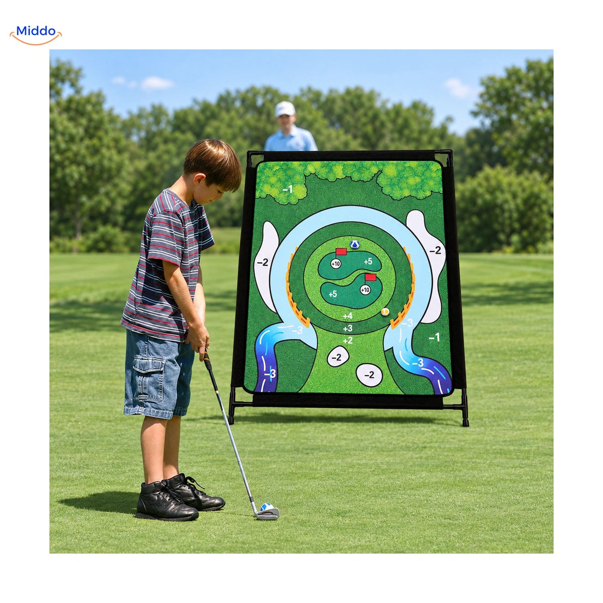 Playing backyard golf with the GolfMaster target