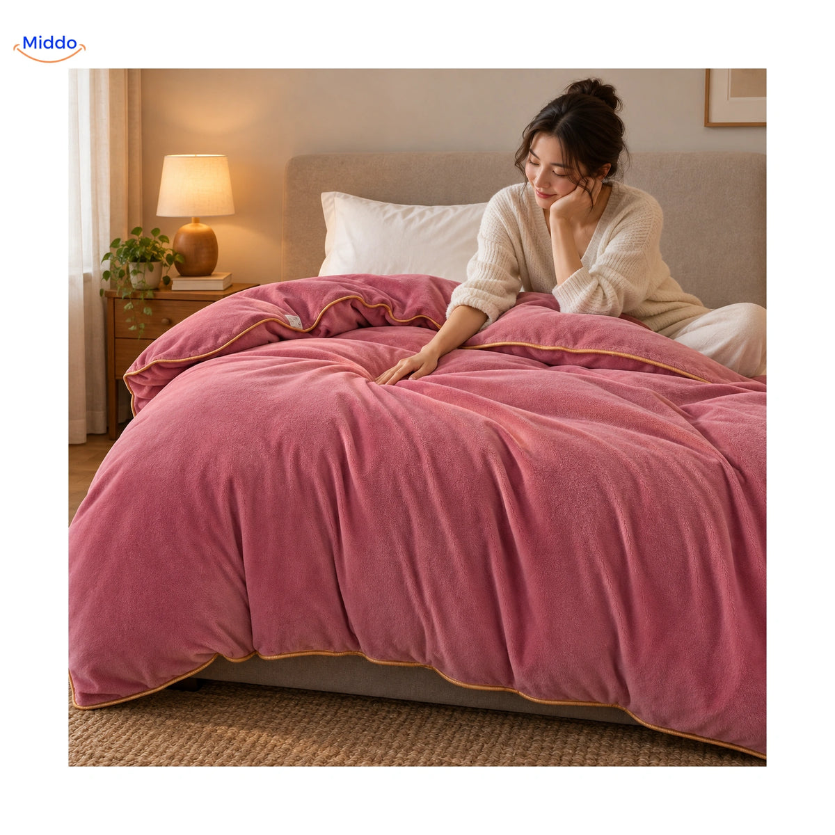 Plush duvet cover: dusty rose on the bed