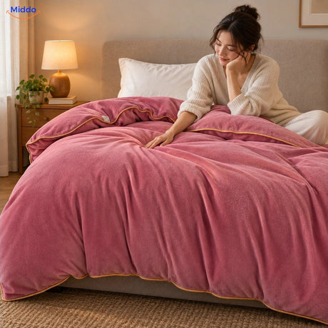 Plush duvet cover: dusty rose on the bed