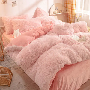 Teddy Fluffy fleece bedding set in Powder Pink