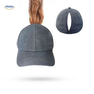 Dark gray ponytail cap with glitter effect and magnetic hair slot closure.