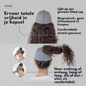 Ponytail cap showing magnetic hair slot design for freedom and secure fit.