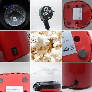 Electric popcorn maker with 360-degree view showing all key features.