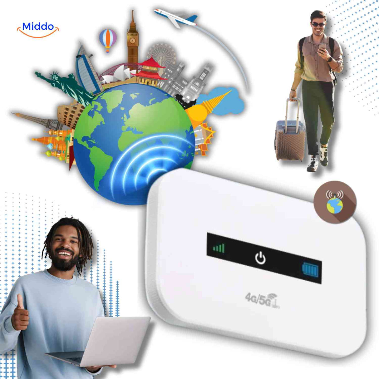 Portable 4G router ideal for travelers and digital nomads worldwide.