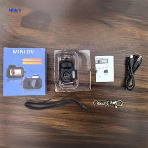 Complete HD mini camera packaging with full set of accessories