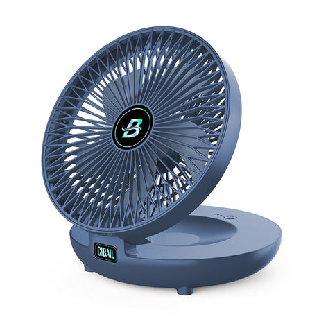 Blue portable fan delivering powerful quiet cooling for any room.