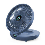 Blue portable fan delivering powerful quiet cooling for any room.