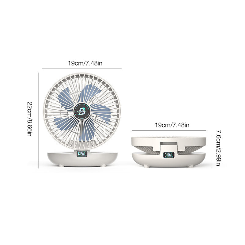 Portable fan dimensions and specifications for size and fit assessment.
