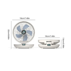 Portable fan dimensions and specifications for size and fit assessment.