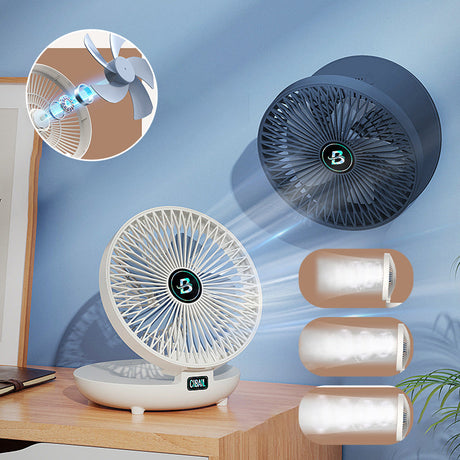 Portable fan key features including remote control and oscillating capability.