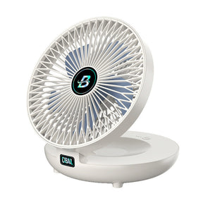 White portable cooling fan in use on table with easy temperature control.