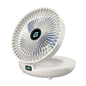 White portable cooling fan in use on table with easy temperature control.