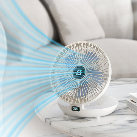 Portable fan with multiple wind speed settings for custom cooling control.