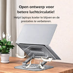 Lightweight portable laptop stand positioned for outdoor open-air workspace setup.