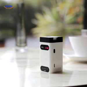 Portable laser projection keyboard with compact travel design.