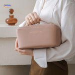 Portable light pink makeup pouch for on-the-go use
