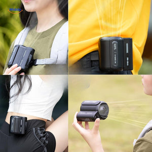 Portable mini fan features three adjustable speed settings for customized airflow control.