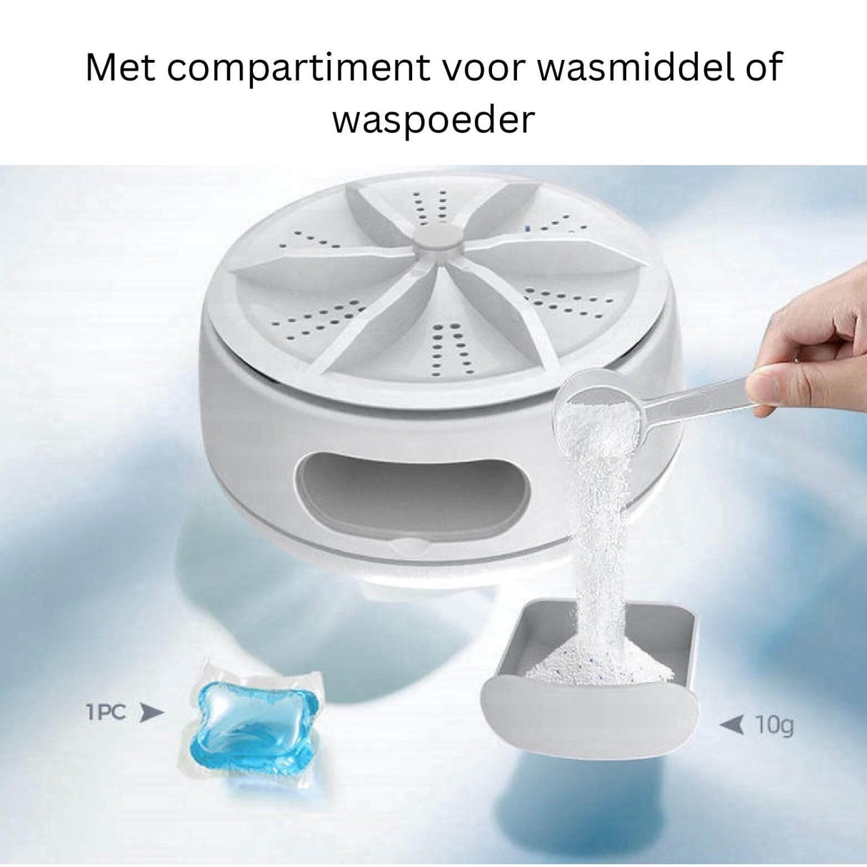 EasyWash mini washer detergent compartment and internal design.