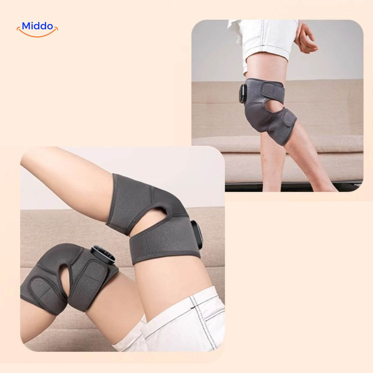 Portable therapy knee massage pad with FlexiHeat warmth and vibration features.