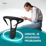 Posture corrector with Bluetooth connectivity and mobile app for real-time posture tracking.