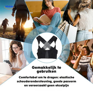 Multiple people demonstrating different ways to wear the posture corrector for varied body types and needs.