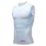 White and blue VitaBoost PowerVest compression undershirt designed for lean appearance and muscle definition.