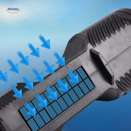 PowerBeam searchlight with adjustable dual light modes for flexible brightness control.