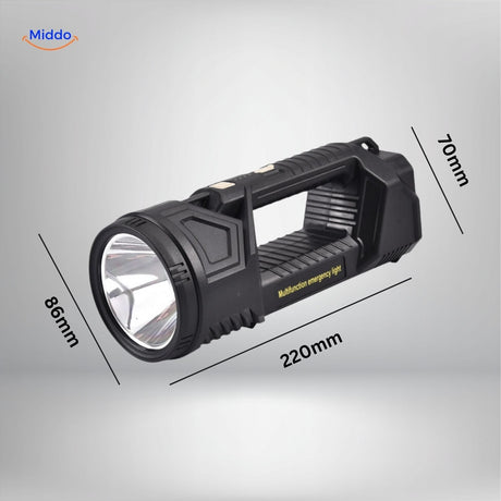 PowerBeam LED searchlight with convenient hands-free use for camping and outdoor work.