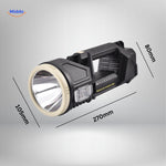 PowerBeam searchlight with solar panel for extended operation and eco-friendly charging.