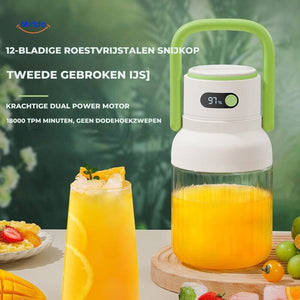 Portable blender with powerful motor for smooth juice blending.