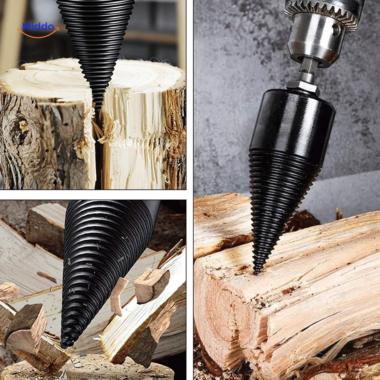 Versatile wood splitting drill bit suited for all woodworking and firewood preparation tasks.