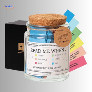 WishHeart prayer jar with bible verses displayed in clear glass with cork closure.