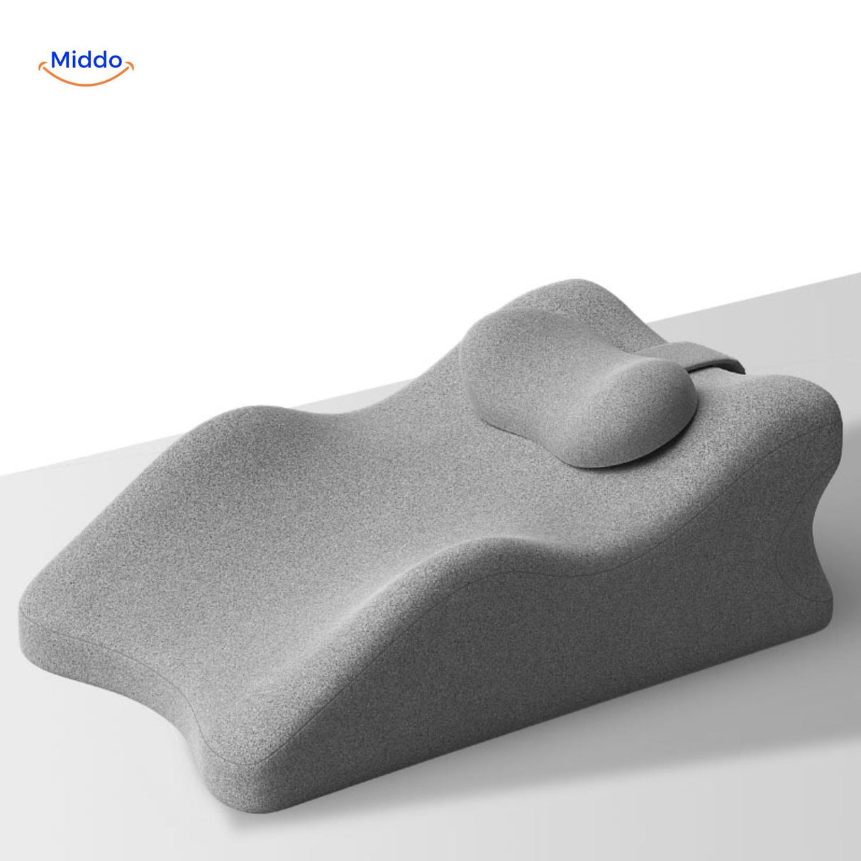 Grey elevation pillow with combined leg and head support for pregnancy comfort.