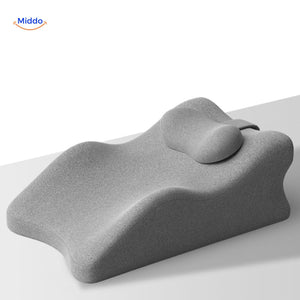Grey elevation pillow with combined leg and head support for pregnancy comfort.