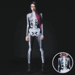 3D skeleton bodysuit with realistic rib bone detail and eerie Halloween costume design.