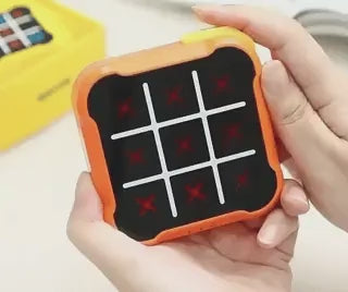 Handheld portable tic-tac-toe board game with compact easy-carry design