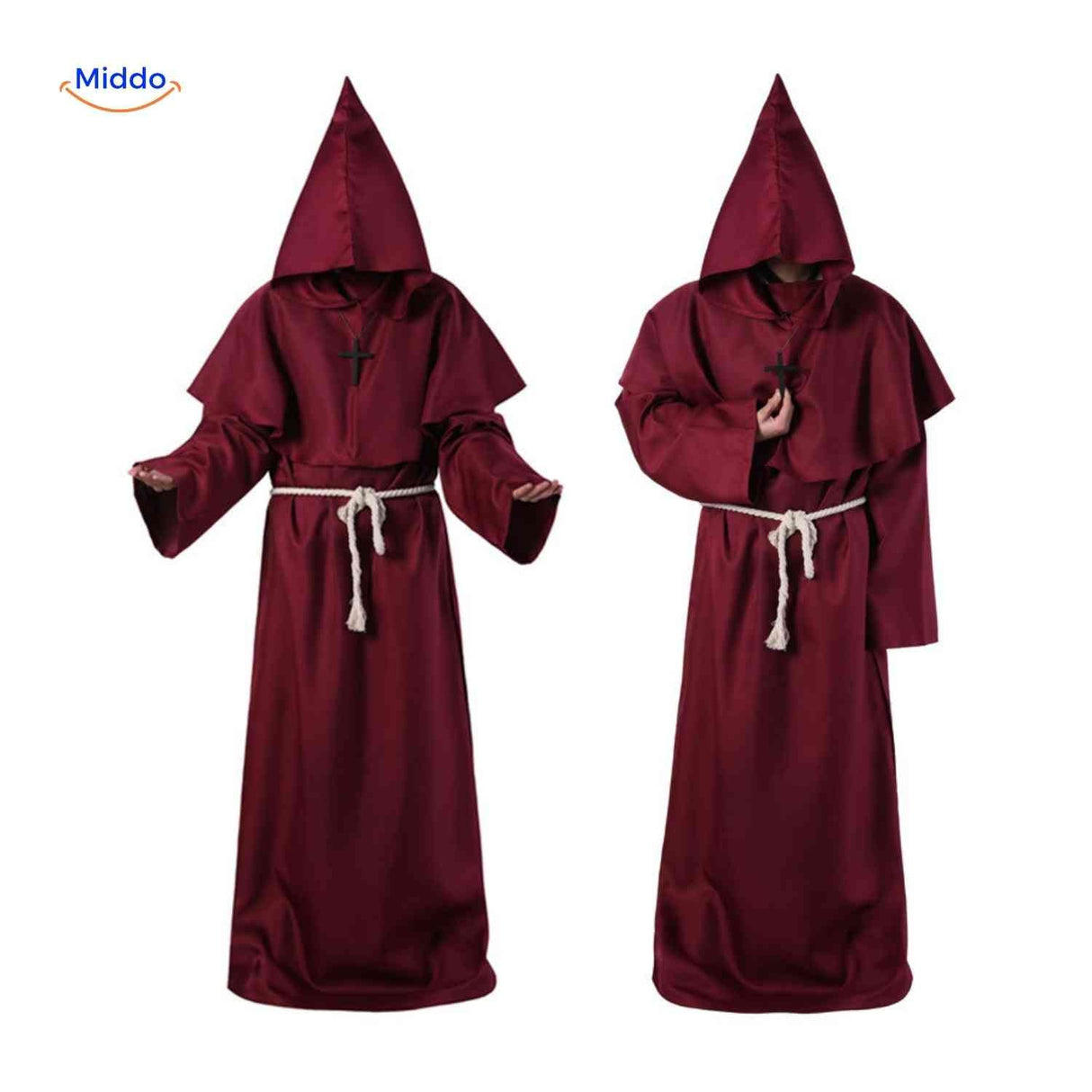 Priest clergy hooded costume in traditional religious garment style.