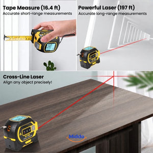 ProMeasure tape measure and 197 ft laser with cross-line leveling