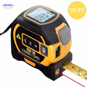 Yellow ProMeasure laser tape measure with 131 ft range