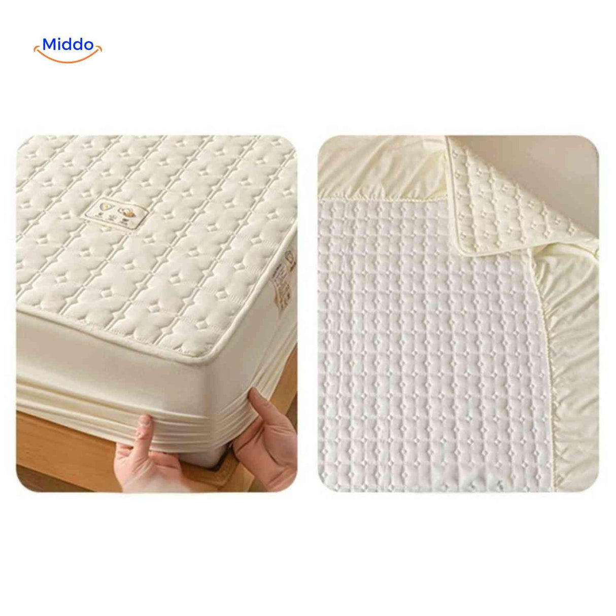 Quilted mattress protector with elastic corners for complete bed protection.