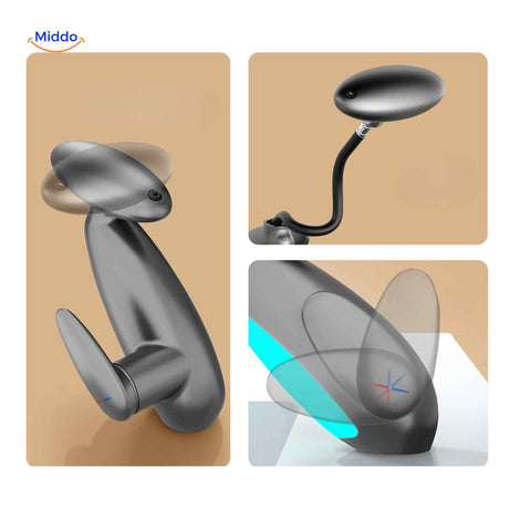Pull-out LED faucet with flexible spout fully extended and swivel handle in use.