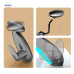 Pull-out LED faucet with flexible spout fully extended and swivel handle in use.