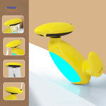 Pull-out LED bathroom faucet in yellow finish with single-lever temperature control.