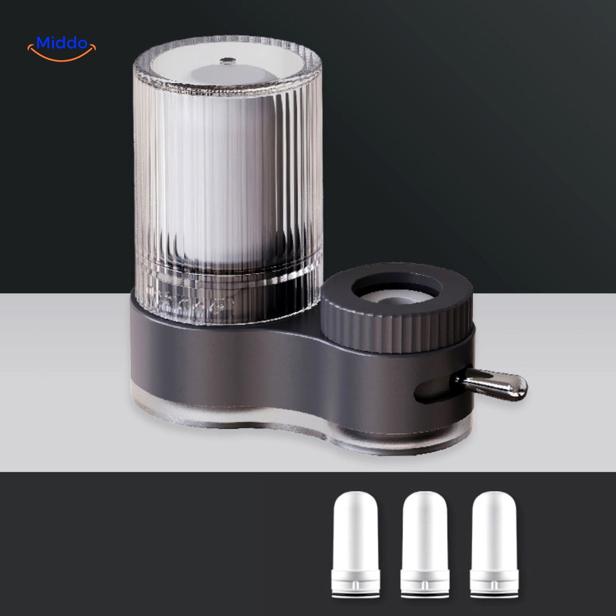 PureFlow faucet with chrome finish and interchangeable filter selection.