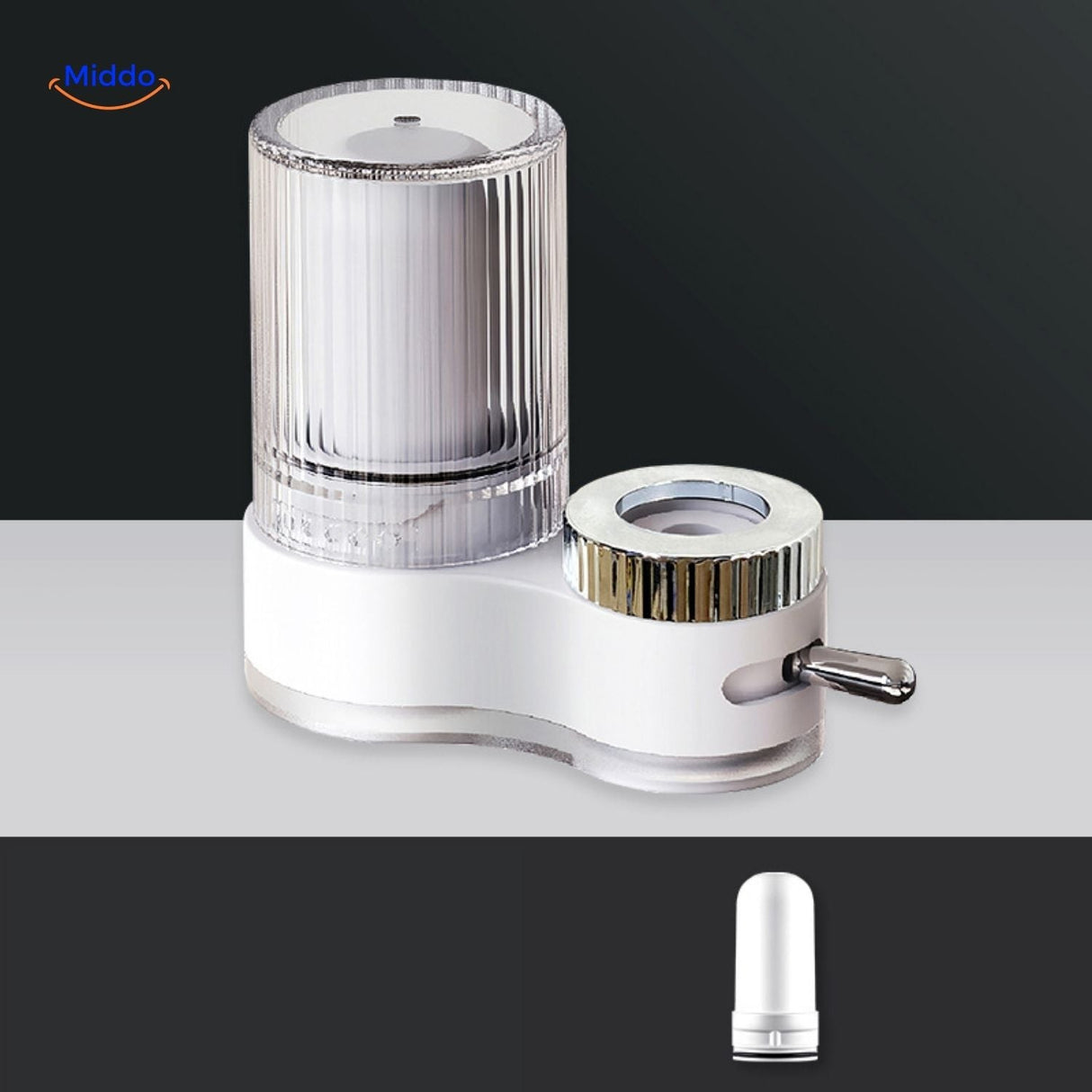 PureFlow faucet with transparent body showing internal chrome components.
