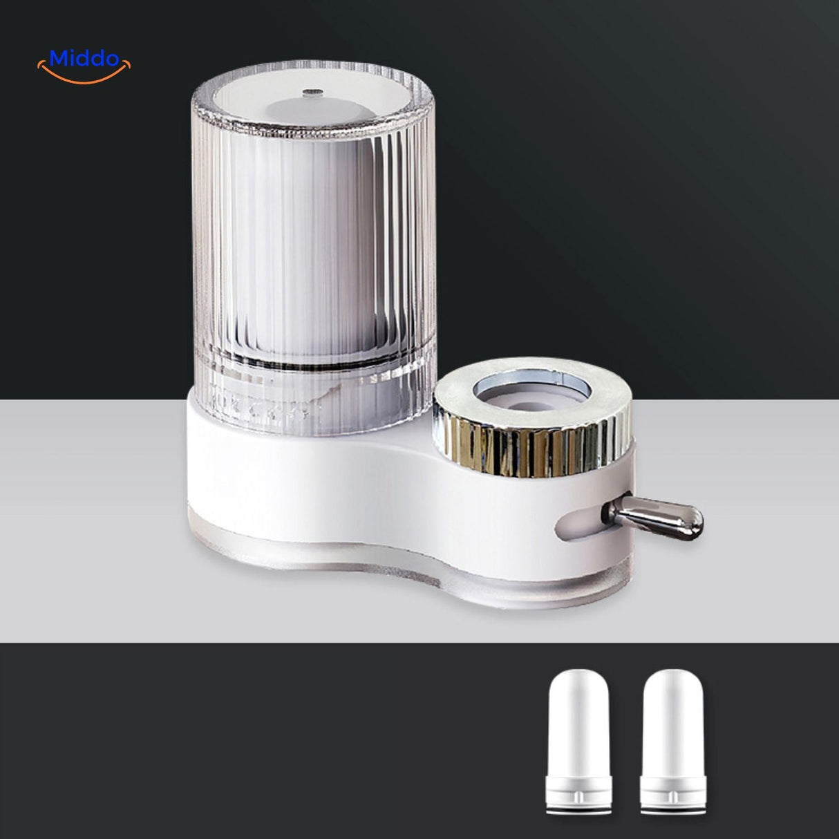 PureFlow faucet with white filter cartridge featuring dual flow modes.