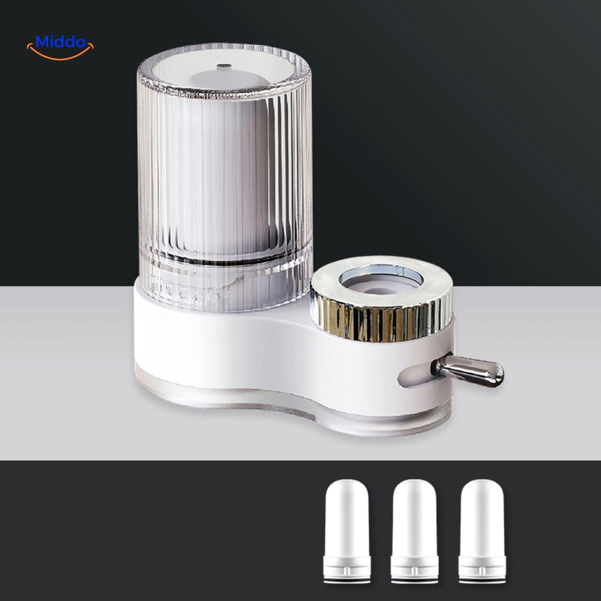 White PureFlow faucet displaying multiple available filter cartridges.