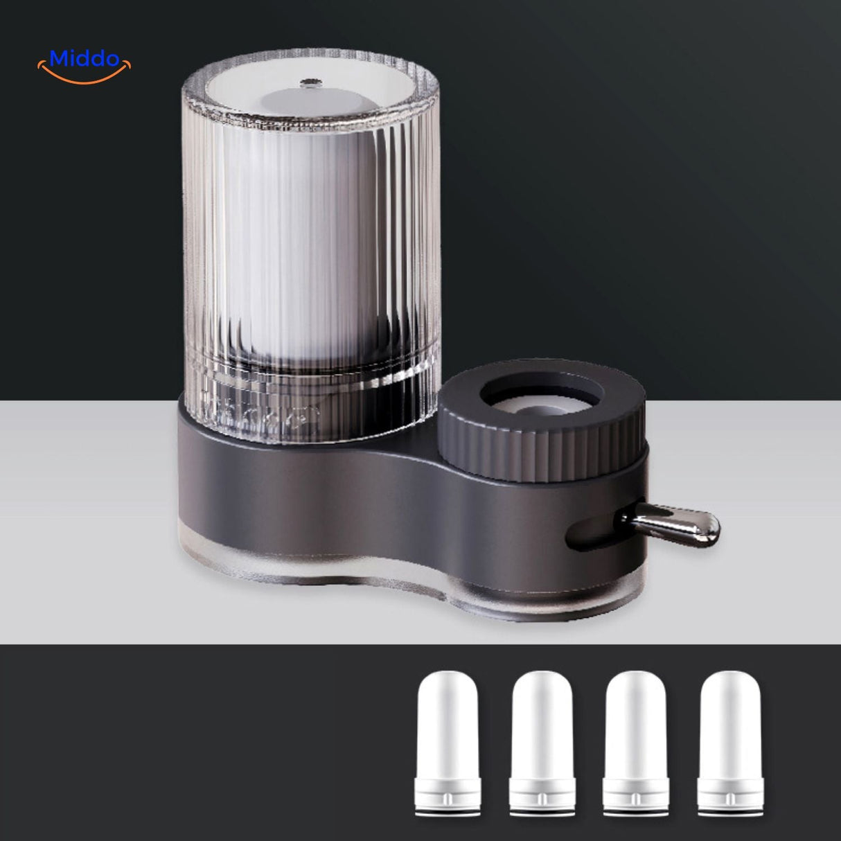 White PureFlow faucet with multiple white filter cartridges displayed.